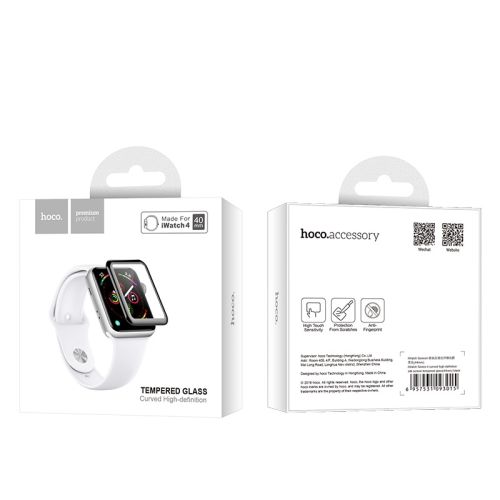 Защитное стекло для Apple Watch Series 4 (44) 3D CURVED HOCO Silk коробка черный оптом, в розницу Центр Компаньон фото 4
