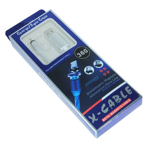 Кабель USB-Micro USB X-Cable Магнитный Светящийся 1м белый  оптом, в розницу Центр Компаньон фото 4