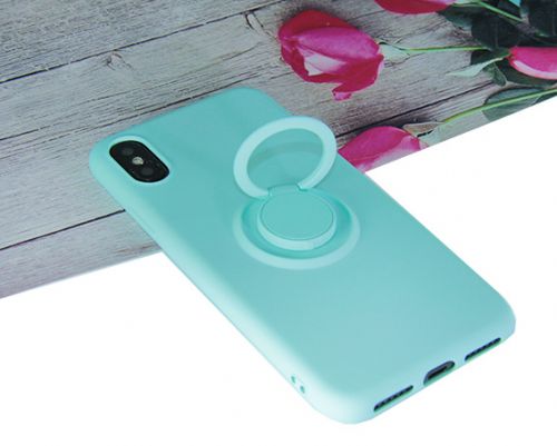 Чехол-накладка для iPhone X/XS SOFT TOUCH TPU КОЛЬЦО бирюзовый - фото