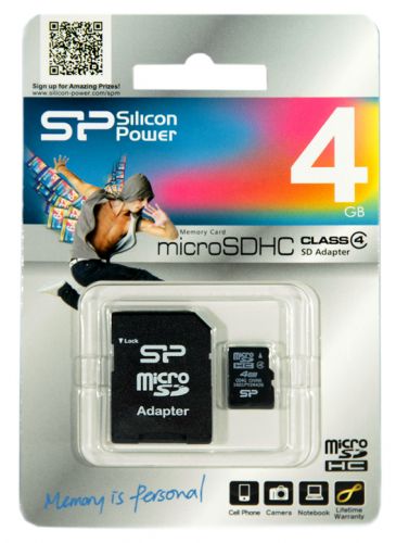 Карта памяти MicroSD 4 Gb Класс 4 Silicon Power адаптер - оптовая продажа фото 2 Карта памяти MicroSD 4 Gb Класс 4 Silicon Power адаптер - фото фото 2