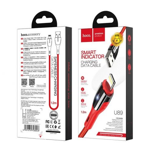 Кабель USB Lightning 8Pin HOCO U89 Safeness 2.4A 1.2м красный - фото фото 3
