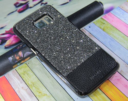 Чехол-накладка для Samsung G935F S7 edge HOJAR стразы КОЖА черный - фото