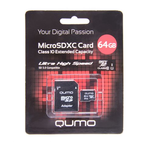 Карта памяти MicroSDХС 64GB Класс 10 QUMO UHS-I 30MB/s адаптер - оптовая продажа Карта памяти MicroSDХС 64GB Класс 10 QUMO UHS-I 30MB/s адаптер - фото