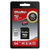 Карта памяти MicroSDХС 64GB Класс 10 OltraMax Elite UHS-I 45MB/s адаптер - фото
