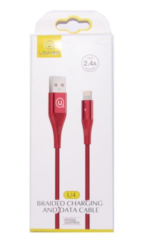 Кабель USB Lightning 8Pin USAMS US-SJ214 U3 Ceramics 1.2м красный оптом, в розницу Центр Компаньон фото 3