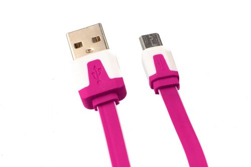 Кабель USB-Micro USB Flat Длинный штекер пакет бело-розовый оптом, в розницу Центр Компаньон