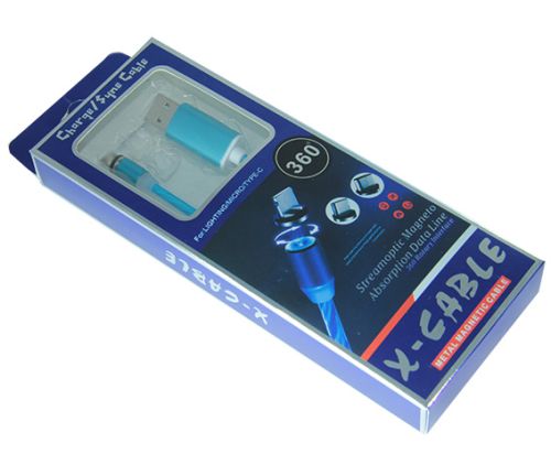 Кабель USB Lightning 8Pin X-Cable Магнитный Светящийся 1м синий  оптом, в розницу Центр Компаньон фото 5
