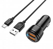 Купить АЗУ USB 3.0A 2 USB порт BOROFONE BZ17 QC3.0 кабель Type-C черный оптом, в розницу в ОРЦ Компаньон