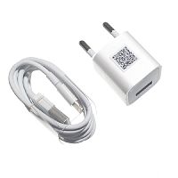 СЗУ USB 1А для iPhone 5 КУБИК кабель Lightning 8Pin белый (набор iPhone X) - фото