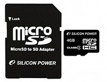 Карта памяти MicroSD 4 Gb Класс 4 Silicon Power адаптер - фото