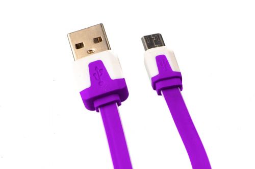 Кабель USB-Micro USB Flat Длинный штекер пакет бело-фиолетовый оптом, в розницу Центр Компаньон