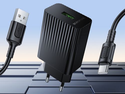 СЗУ USB BOROFONE BAS72A Spring QC3.0 3A кабель Type-C черный - оптовая продажа фото 4 СЗУ USB BOROFONE BAS72A Spring QC3.0 3A кабель Type-C черный - фото фото 4