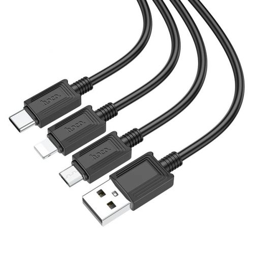 Кабель USB 3в1 MicroUSB-Lightning 8Pin-Type-C HOCO X74 черный - оптовая продажа фото 4 Кабель USB 3в1 MicroUSB-Lightning 8Pin-Type-C HOCO X74 черный - фото фото 4