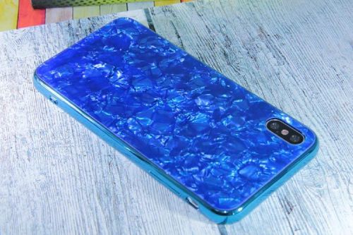 Чехол-накладка для iPhone X/XS SPANGLES GLASS TPU синий																														 - фото
