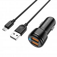 Купить АЗУ USB 3.0A 2 USB порт BOROFONE BZ17 QC3.0 кабель MicroUSB черный оптом, в розницу в ОРЦ Компаньон