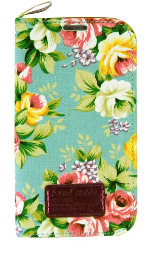 Чехол-книжка для Samsung N910C Note 4 ЦВЕТЫ бирюза ГОРИЗОНТ - фото