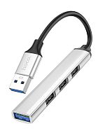 USB-разветвитель HOCO HB26 (USB на 4USB-порта) серый металл - фото