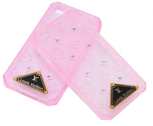 Чехол-накладка для iPhone 4/4S  LV TPU стразы розовый - фото