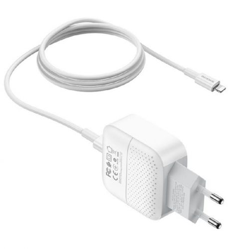 СЗУ USB 3.0A USB+Type-C порт BOROFONE BA46A PD+QC3.0 18W кабель Lightning 8Pin белый - оптовая продажа СЗУ USB 3.0A USB+Type-C порт BOROFONE BA46A PD+QC3.0 18W кабель Lightning 8Pin белый - фото