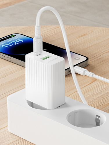 СЗУ Type-C BOROFONE BAS76A Source 1USB 3A PD30W QC3.0 кабель Apple 8Pin белый - оптовая продажа фото 5 СЗУ Type-C BOROFONE BAS76A Source 1USB 3A PD30W QC3.0 кабель Apple 8Pin белый - фото фото 5