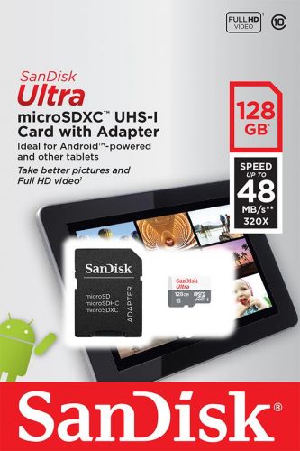 Карта памяти MicroSD 128 Gb Класс 10 SanDisk UHS-I 48Mb/s с адаптером - оптовая продажа Карта памяти MicroSD 128 Gb Класс 10 SanDisk UHS-I 48Mb/s с адаптером - фото
