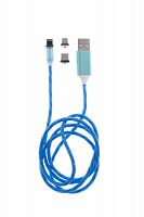 Купить Кабель USB 3в1 MicroUSB-Lightning 8Pin-Type-C X-Cable Магнитный Светящийся 1м синий  оптом, в розницу в ОРЦ Компаньон