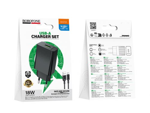 СЗУ USB BOROFONE BAS72A Spring QC3.0 3A кабель Type-C черный - оптовая продажа фото 5 СЗУ USB BOROFONE BAS72A Spring QC3.0 3A кабель Type-C черный - фото фото 5