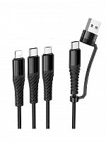Кабель USB 3в1 MicroUSB-Lightning 8Pin-Type-C HOCO X123 черный - фото