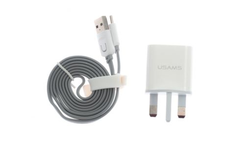 СЗУ USB 2.4A 2 выхода USAMS J-TU кабель Type-C Британский разъем белый - фото