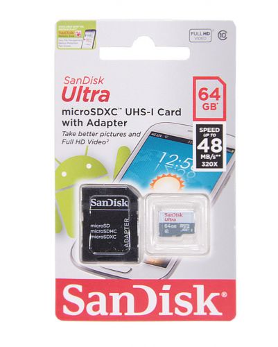 Карта памяти MicroSDХС 64GB Класс 10 SanDisk UHS-I U1 48MB/s адаптер - оптовая продажа Карта памяти MicroSDХС 64GB Класс 10 SanDisk UHS-I U1 48MB/s адаптер - фото