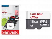 Карта памяти MicroSD 16 Gb Класс 10 Sandisk ULTRA Android UHS-I 80Mb/s без адаптера - фото