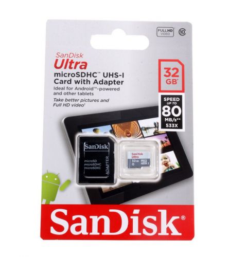 Карта памяти MicroSD 32 Gb Класс 10 SanDisk UHS-I R/W 80/10Mb/s Ultra Android с адаптер - оптовая продажа Карта памяти MicroSD 32 Gb Класс 10 SanDisk UHS-I R/W 80/10Mb/s Ultra Android с адаптер - фото