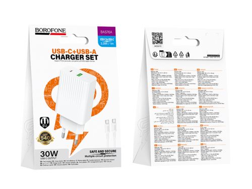 СЗУ Type-C BOROFONE BAS76A Source 1USB 3A PD30W QC3.0 кабель Type-C белый - оптовая продажа фото 4 СЗУ Type-C BOROFONE BAS76A Source 1USB 3A PD30W QC3.0 кабель Type-C белый - фото фото 4