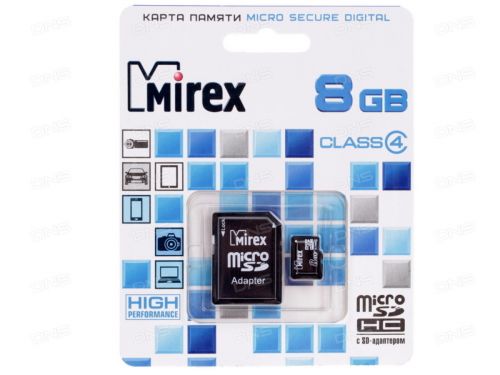 Карта памяти MicroSD 8 Gb Класс 4 Mirex адаптер - оптовая продажа фото 2 Карта памяти MicroSD 8 Gb Класс 4 Mirex адаптер - фото фото 2