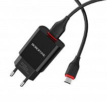 Купить СЗУ USB 2.1A BOROFONE BA20A Sharp кабель Micro черный оптом, в розницу в ОРЦ Компаньон