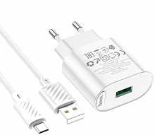 СЗУ USB 3.0A USB порт HOCO C109A Fighter QC3.0 кабель Micro белый - фото