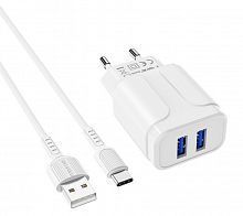 Купить СЗУ USB 2.4A 2 USB порт BOROFONE BA37A Speedy кабель Type-C белый оптом, в розницу в ОРЦ Компаньон