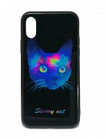 Чехол-накладка для iPhone X/XS LOVELY GLASS TPU кот коробка - фото