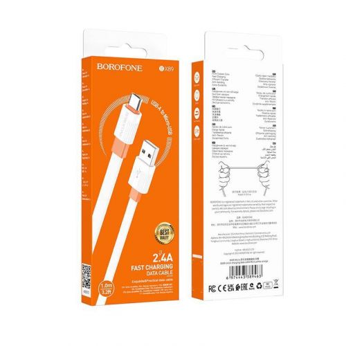 Кабель USB-Micro USB BOROFONE BX89 Union 2.4A 1м бело-оранжевый - фото фото 2