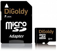 Карта памяти MicroSD 8 Gb Класс 10 DiGoldy адаптер - фото