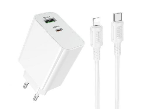 СЗУ Type-C BOROFONE BA108A 3A PD30W QC3.0 кабель Lightning 8Pin белый - оптовая продажа СЗУ Type-C BOROFONE BA108A 3A PD30W QC3.0 кабель Lightning 8Pin белый - фото