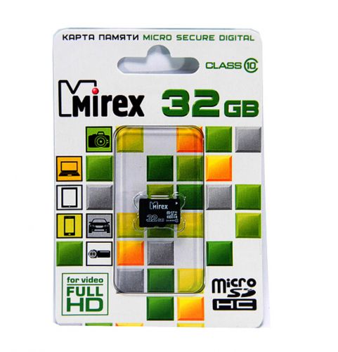 Карта памяти MicroSD 32 Gb Класс 10 Mirex без адаптера - фото