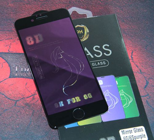 Защитное стекло для iPhone 6/6S 8D MIRROR коробка фиолетовый - фото