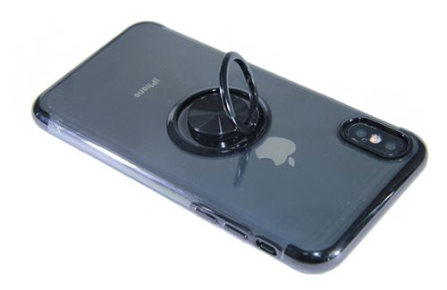 Чехол-накладка для iPhone X/XS ELECTROPLATED TPU КОЛЬЦО черный - фото