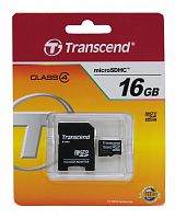 Карта памяти MicroSD 16 Gb Класс 4 Transcend адаптер - фото