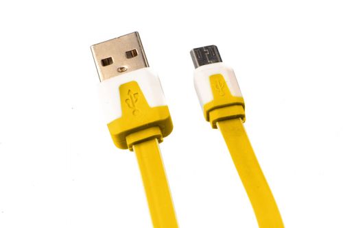 Кабель USB-Micro USB Flat Длинный штекер пакет бело-желтый оптом, в розницу Центр Компаньон