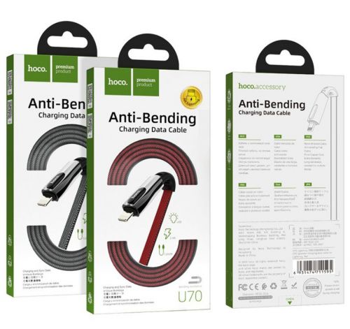 Кабель USB Lightning 8Pin HOCO U70 Splendor LED 2.4A 1.2м темно-серый - фото фото 3
