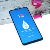 Защитное стекло для XIAOMI Redmi 7 11D FULL GLUE (синяя основа) коробка черный - фото