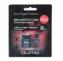 Карта памяти MicroSD 16 Gb Класс 10 QUMO UHS-I 30Mb/s адаптер - фото