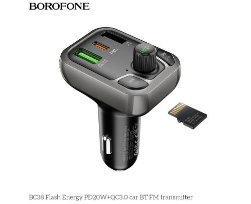 FM трансм BOROFONE BC38 Flash Energy PD20W+QC3.0 Bluetooth громкая связь черный оптом, в розницу Центр Компаньон фото 2